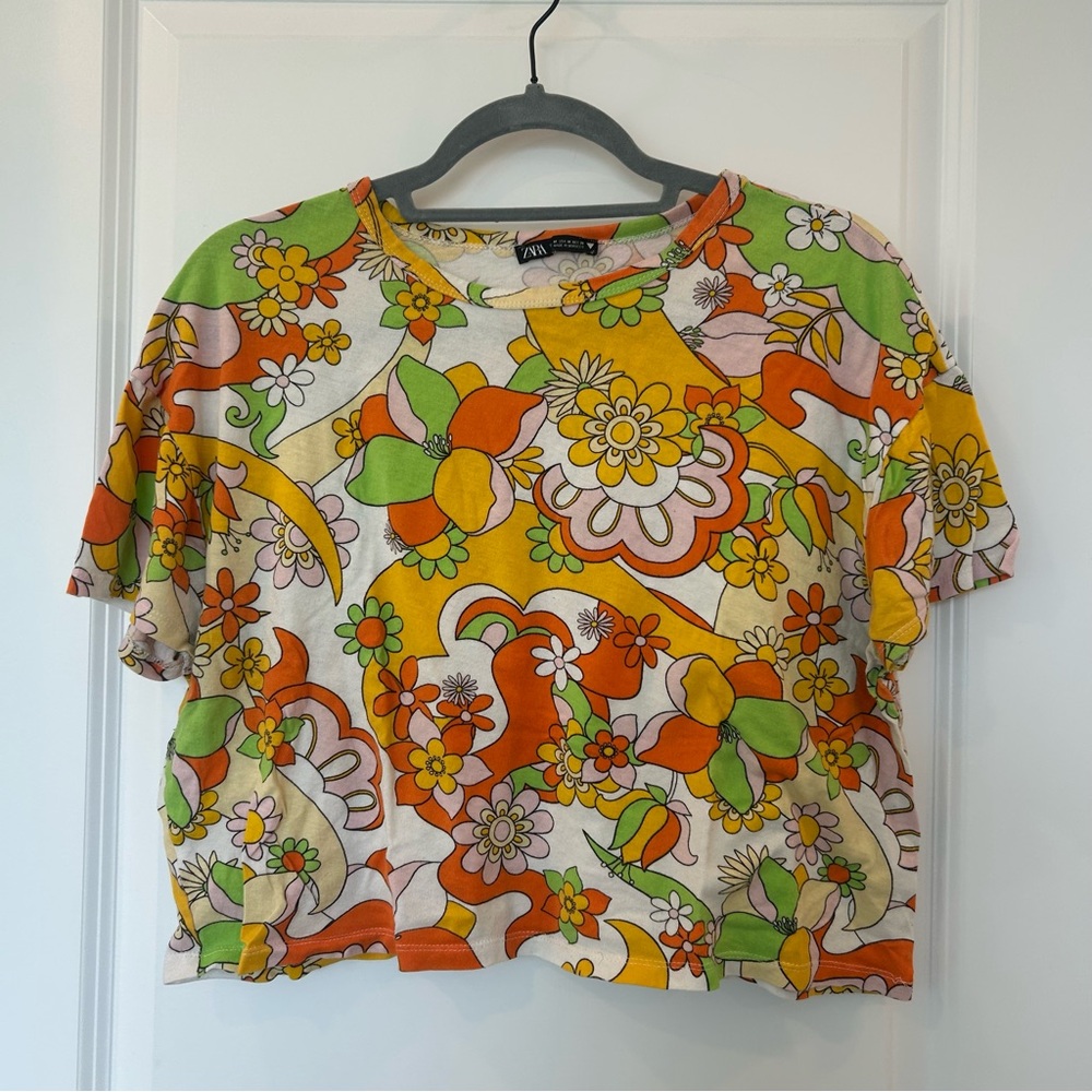 Zara Retro Floral Pattern T-Shirt